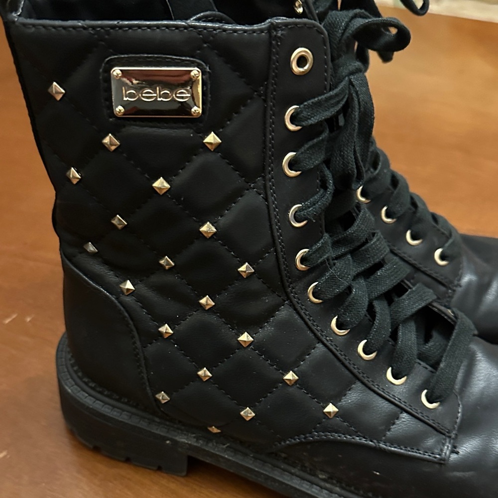 Bebe Black Quilted Boots with Gold Studs - Picture 3 of 13